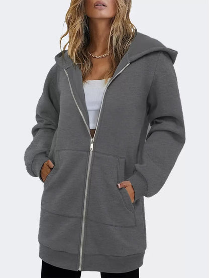 Women's Longline Hooded Fleece Jacket - Brushed Interior