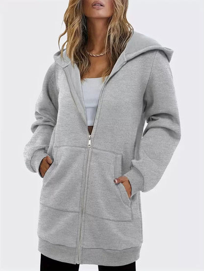 Women's Longline Hooded Fleece Jacket - Brushed Interior