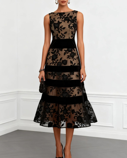 Women's 3D Floral Midi Dress for Cocktail Reception