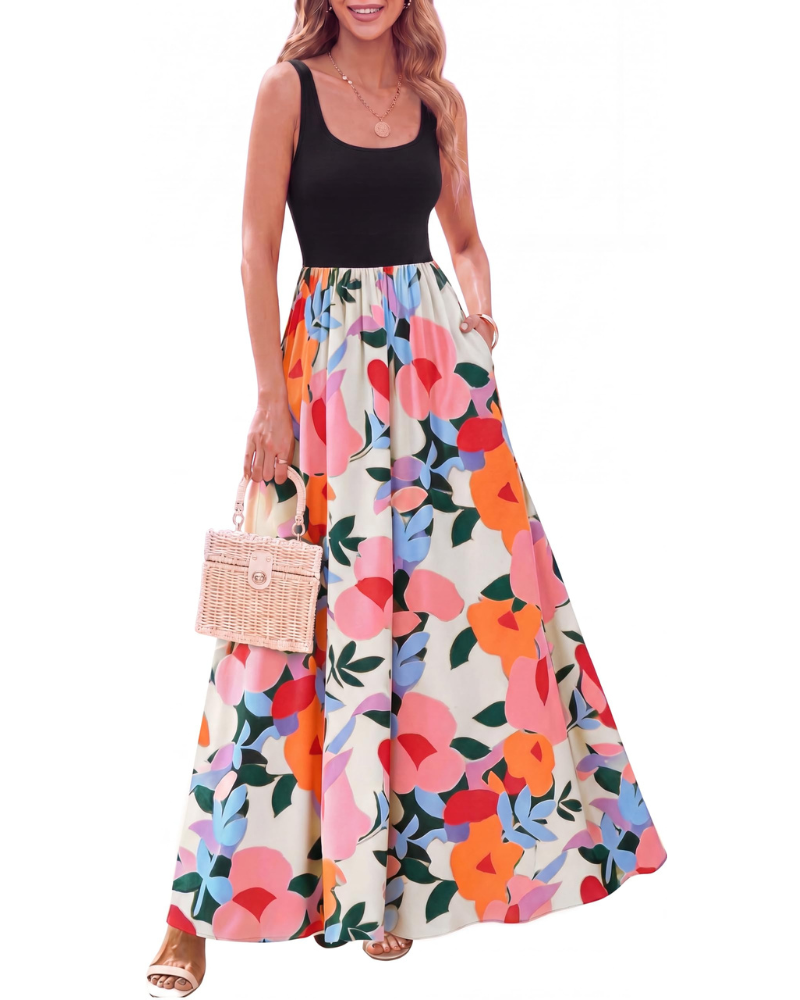 Women's Floral Maxi Dress Sleeveless Bohemian Vacation