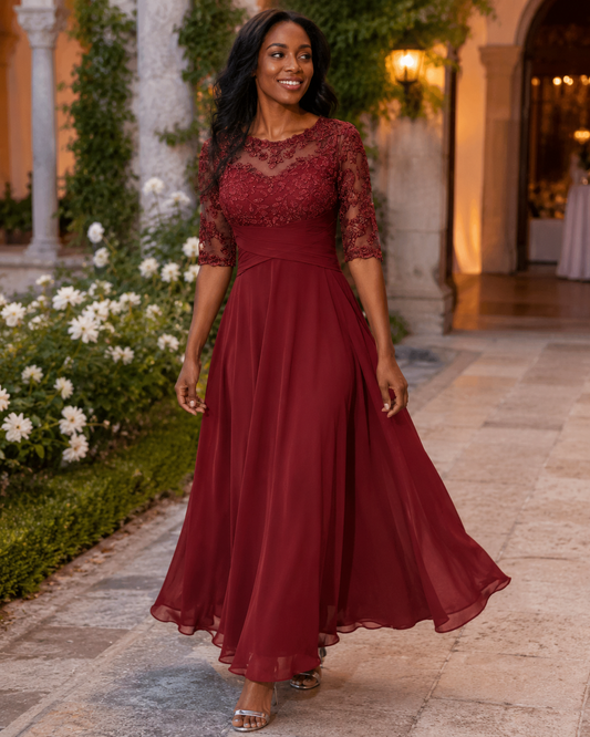 Women's Lace A-Line Long Dress for Wedding