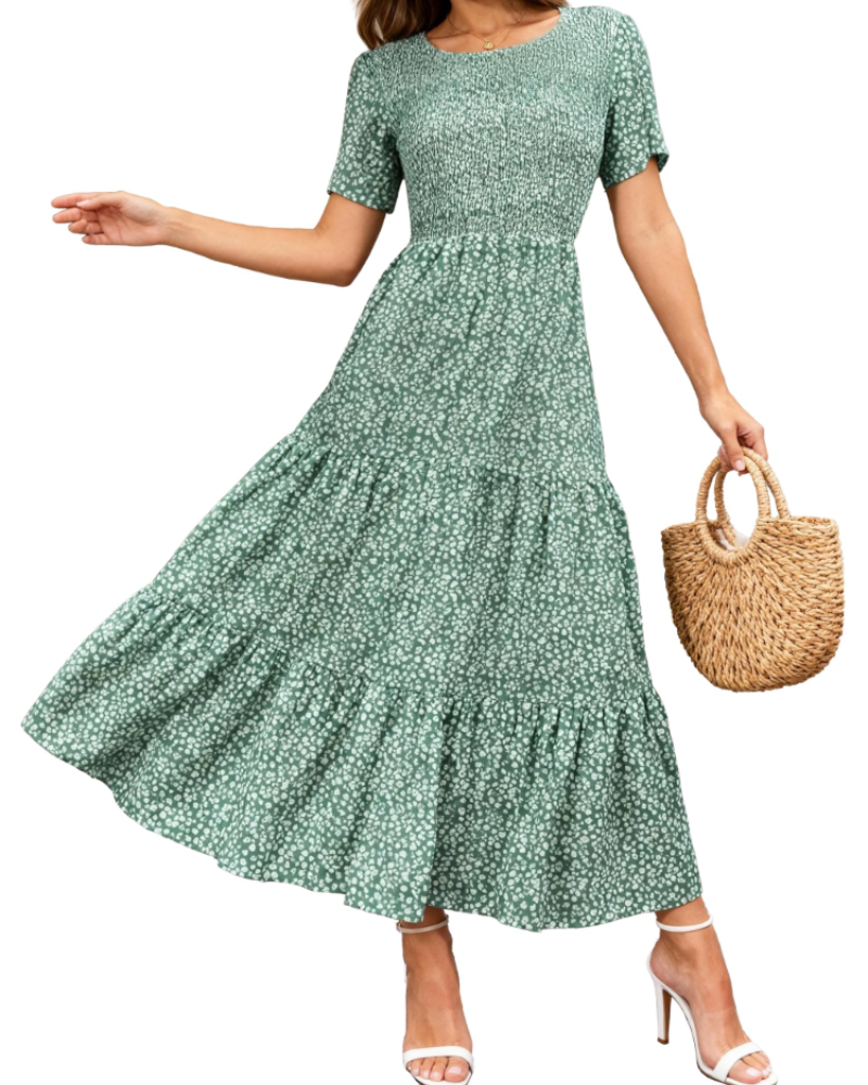 Women's Floral Maxi Dress with Smocked Bust