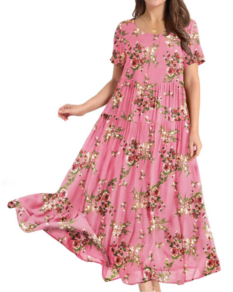 Women's Bohemian Floral Dress with Side Pockets