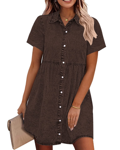 Women's Faded Denim Dress with Layered Ruffles