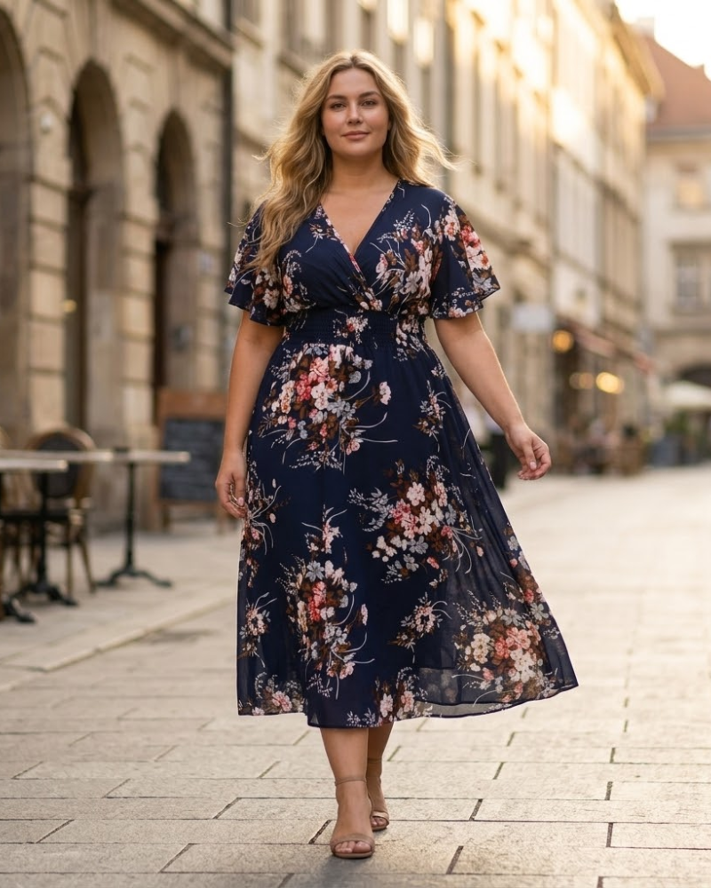 Women's Floral A-Line Midi Dress for Travel