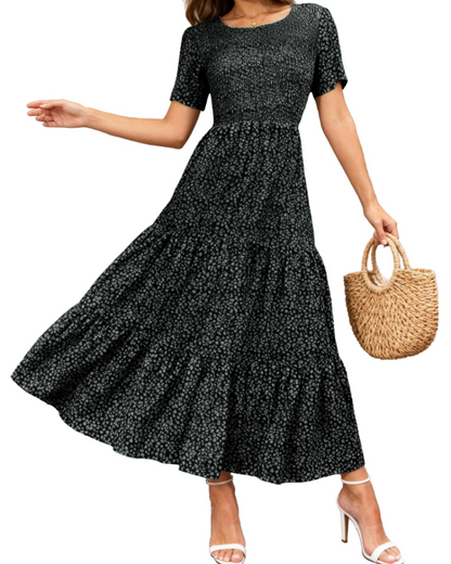 Women's Floral Maxi Dress with Smocked Bust