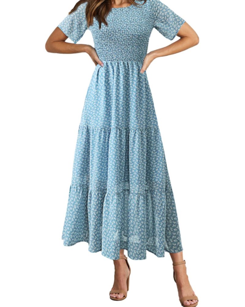 Women's Floral Maxi Dress with Smocked Bust