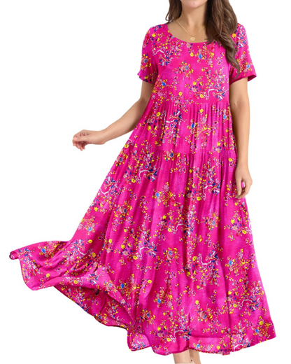 Women's Bohemian Floral Dress with Side Pockets