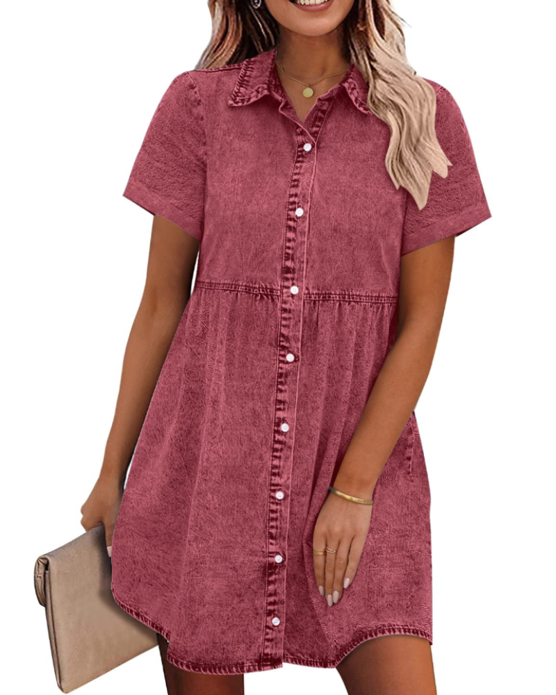 Women's Faded Denim Dress with Layered Ruffles