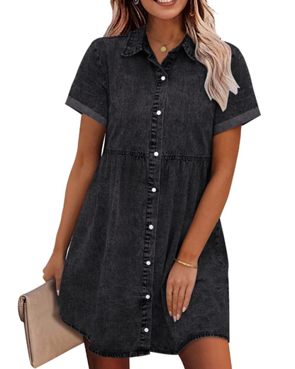 Women's Faded Denim Dress with Layered Ruffles