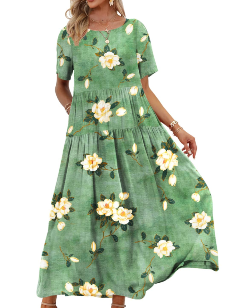 Women's Bohemian Floral Dress with Side Pockets
