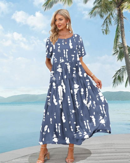Women's Bohemian Floral Dress with Side Pockets