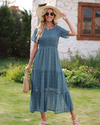 Women's Floral Maxi Dress with Smocked Bust
