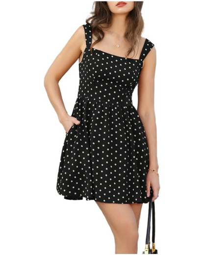 Women's Flowing Polka Dot Square Neck Mini Dress