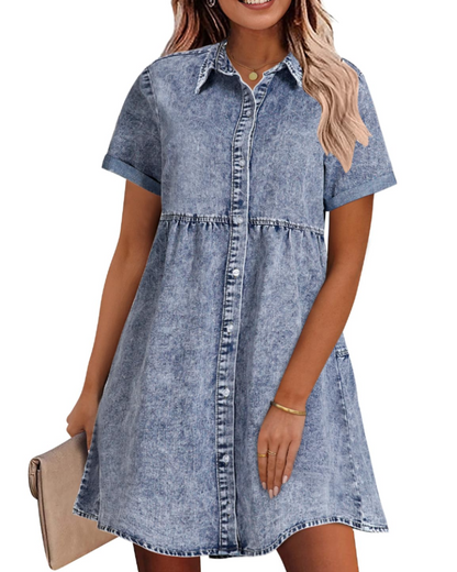 Women's Faded Denim Dress with Layered Ruffles