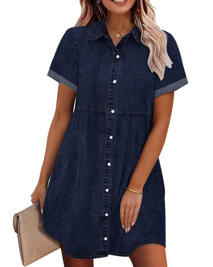 Women's Faded Denim Dress with Layered Ruffles