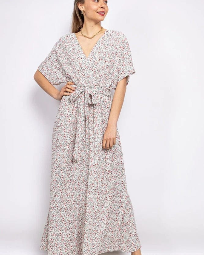 Women's Floral Maxi Dress with Tie Belt for Vacation