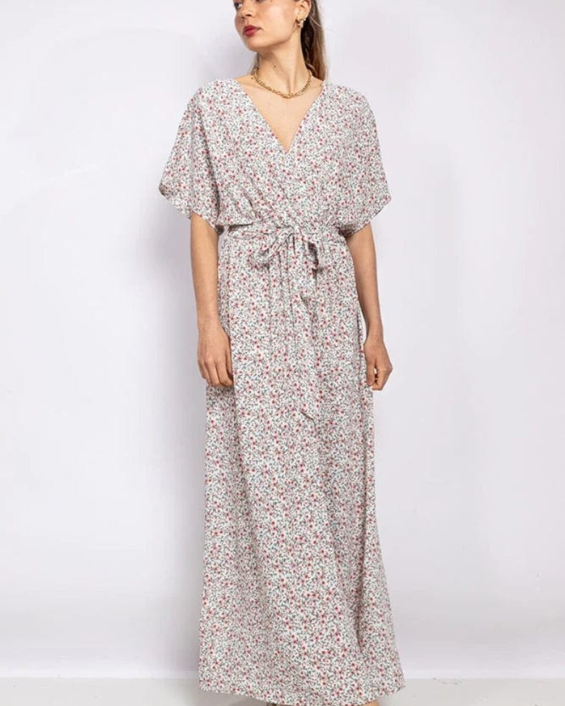 Women's Floral Maxi Dress with Tie Belt for Vacation