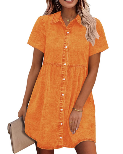 Women's Faded Denim Dress with Layered Ruffles