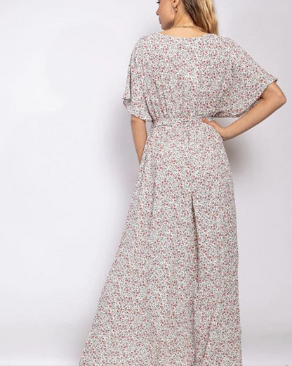 Women's Floral Maxi Dress with Tie Belt for Vacation
