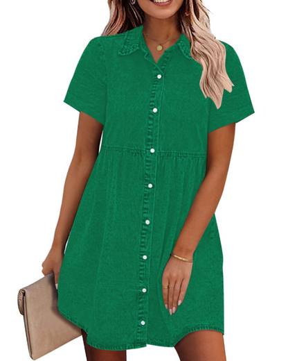 Women's Faded Denim Dress with Layered Ruffles