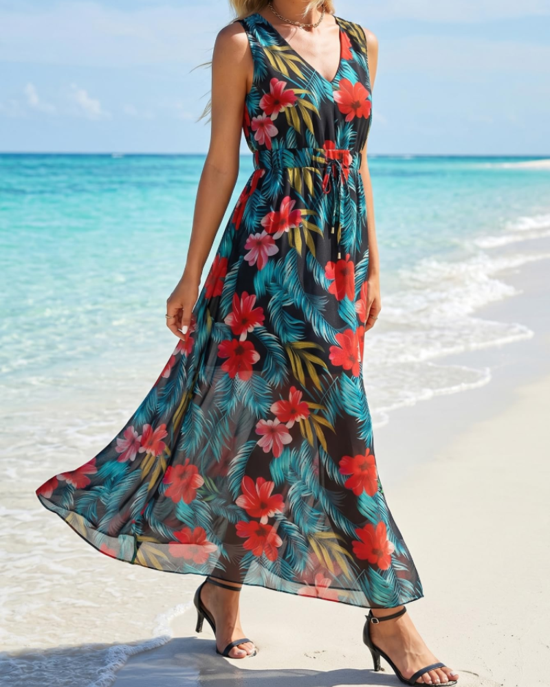 Women's Bohemian Floral Dress for Beach Vacation