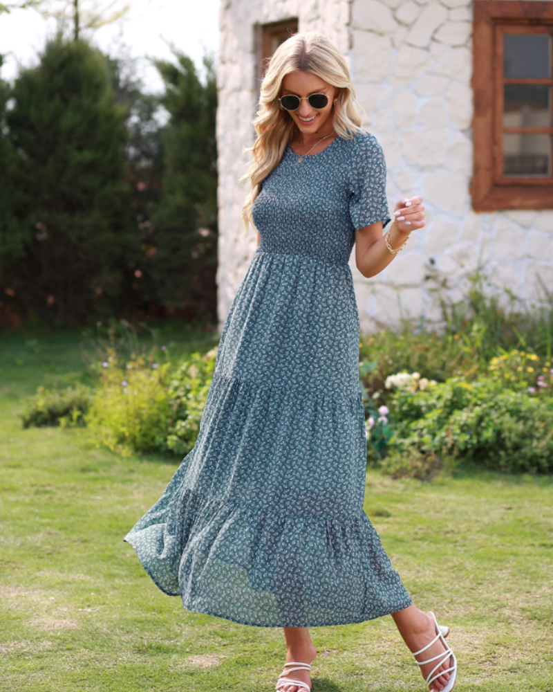 Women's Floral Maxi Dress with Smocked Bust