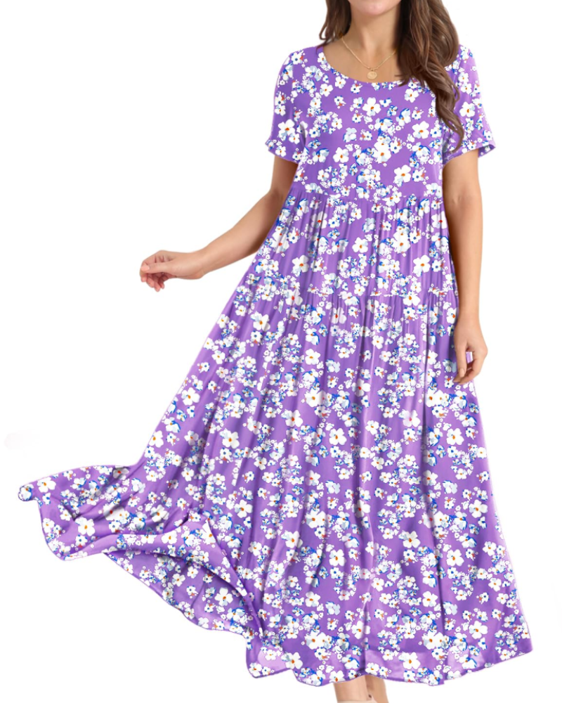 Women's Bohemian Floral Dress with Side Pockets