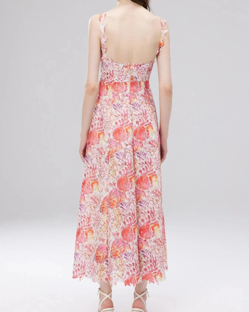 Women's Floral Lace Midi Dress for Wedding Guest