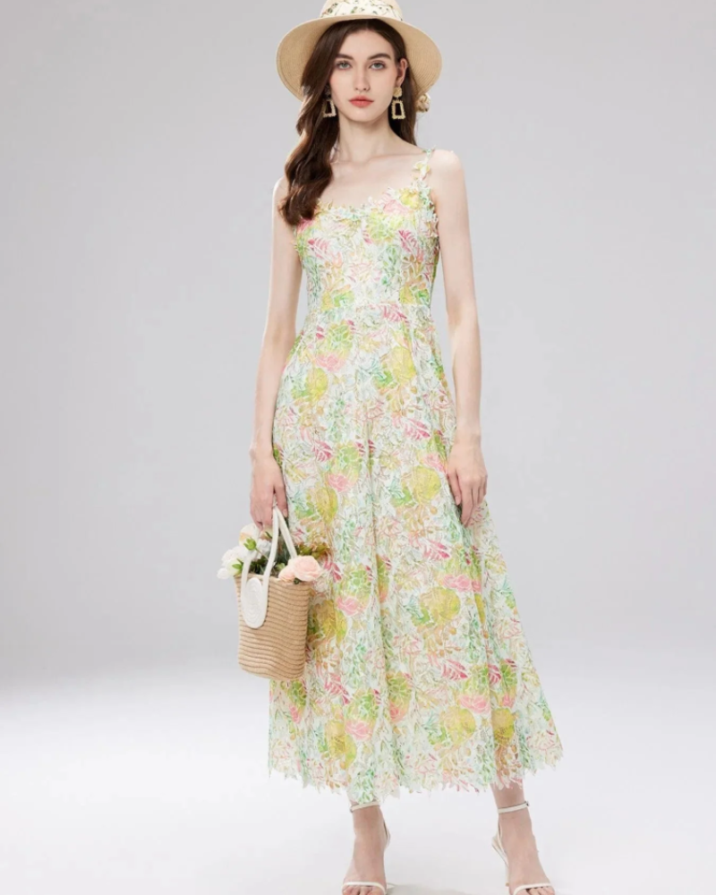 Women's Floral Lace Midi Dress for Wedding Guest