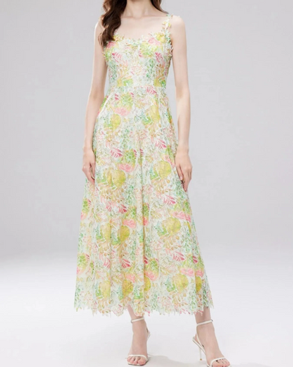 Women's Floral Lace Midi Dress for Wedding Guest
