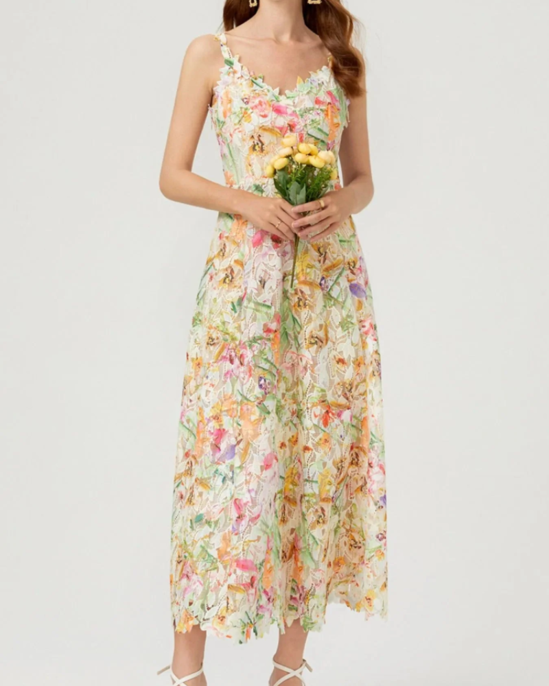 Women's Floral Lace Midi Dress for Wedding Guest