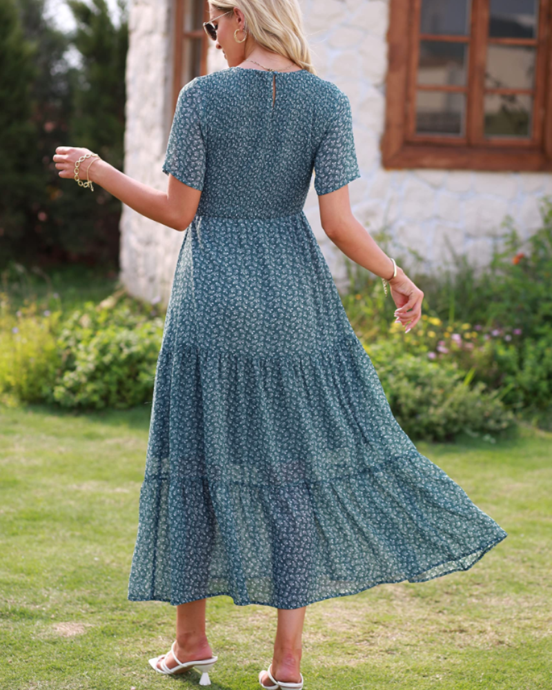 Women's Floral Maxi Dress with Smocked Bust