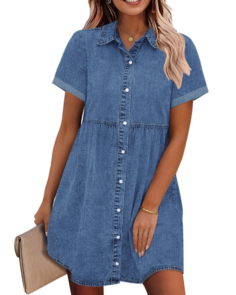 Women's Faded Denim Dress with Layered Ruffles