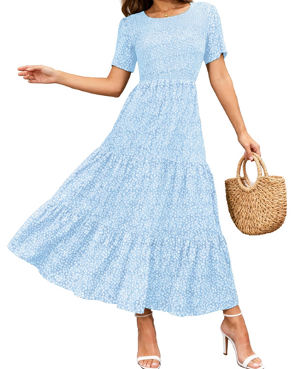 Women's Floral Maxi Dress with Smocked Bust