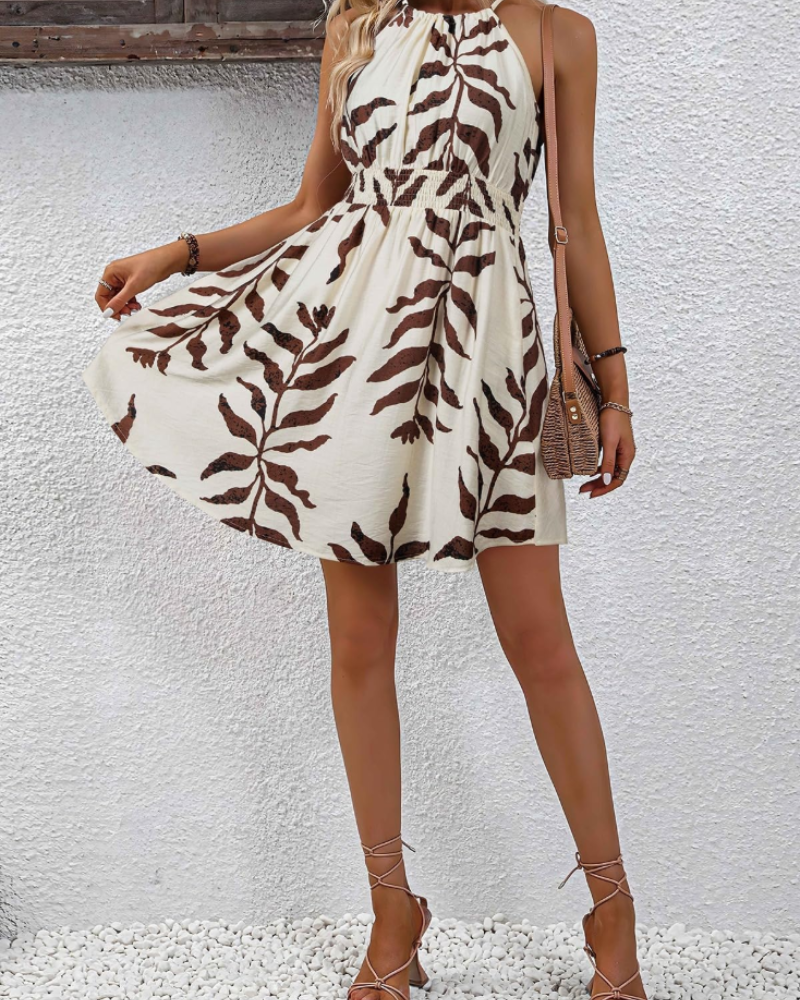 Women's Floral Short Dress with Halter Neck