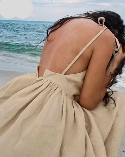 Women's Natural Beige Maxi Dress with Open Back