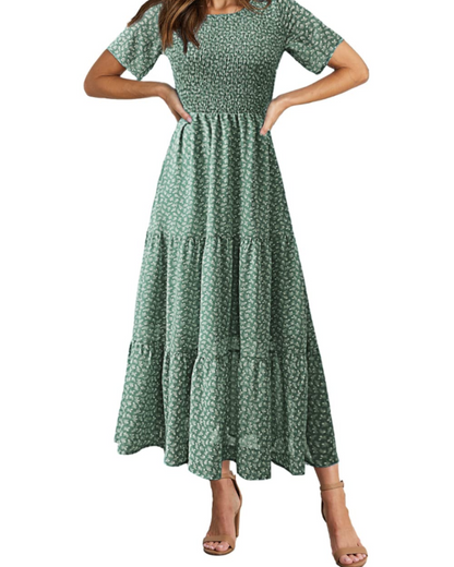 Women's Floral Maxi Dress with Smocked Bust