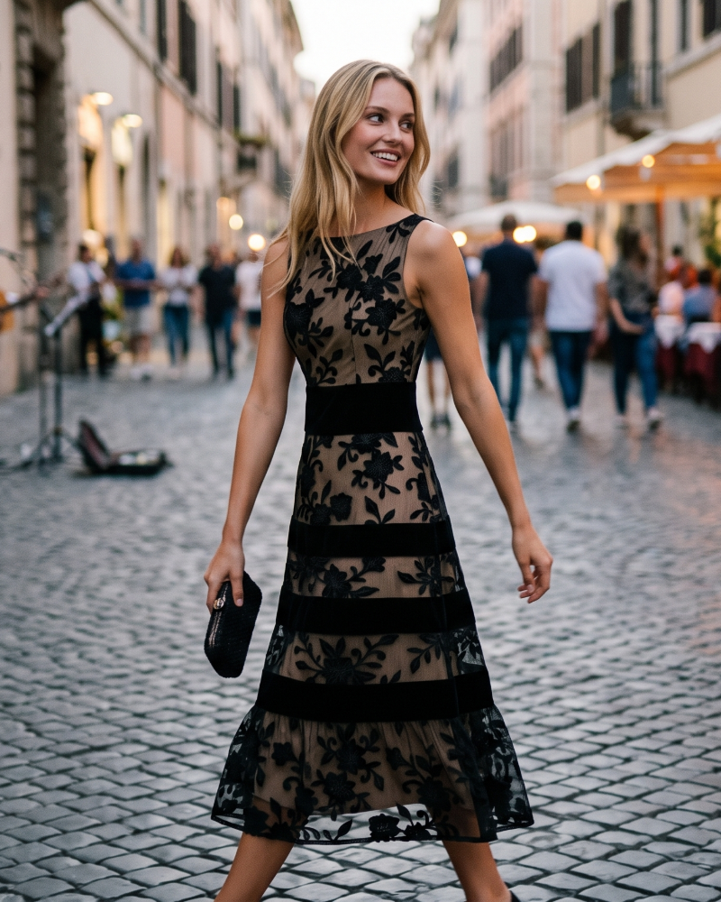 Women's 3D Floral Midi Dress for Cocktail Reception