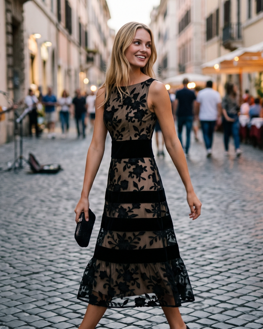 Women's 3D Floral Midi Dress for Cocktail Reception