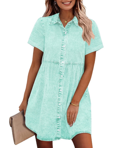 Women's Faded Denim Dress with Layered Ruffles