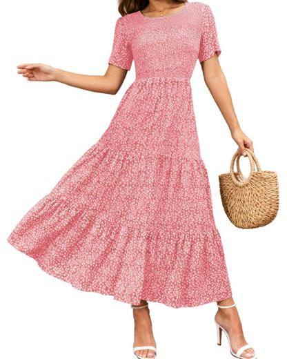 Women's Floral Maxi Dress with Smocked Bust