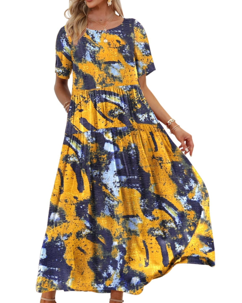 Women's Bohemian Floral Dress with Side Pockets