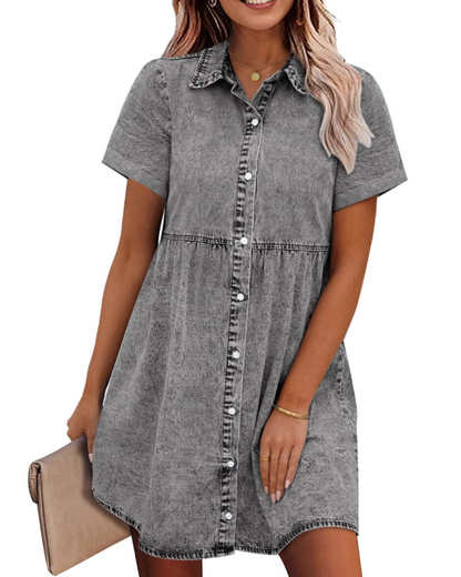 Women's Faded Denim Dress with Layered Ruffles