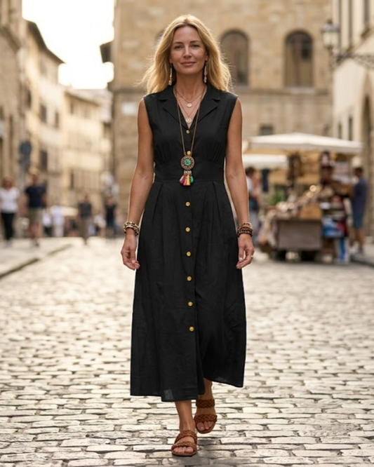 Women's Bohemian Dress with Button Closure