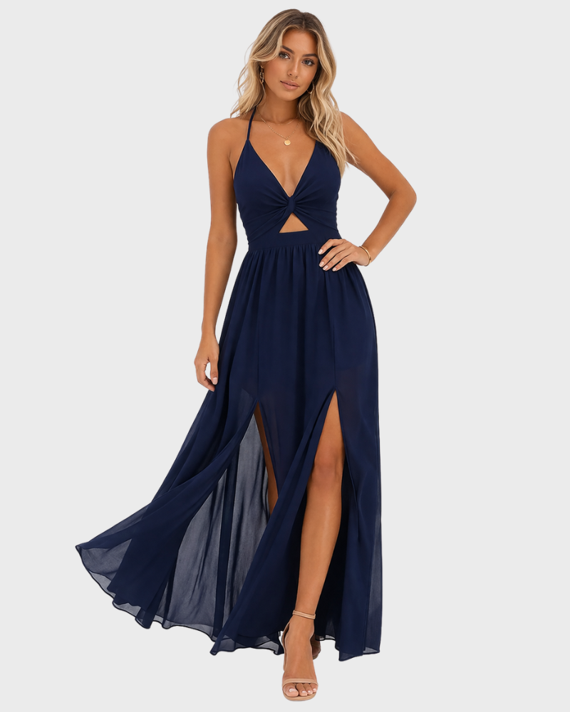Women's Long Dress Halter Neck Double Slits