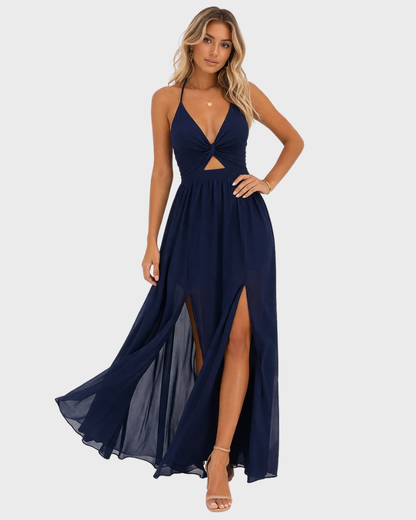 Women's Long Dress Halter Neck Double Slits