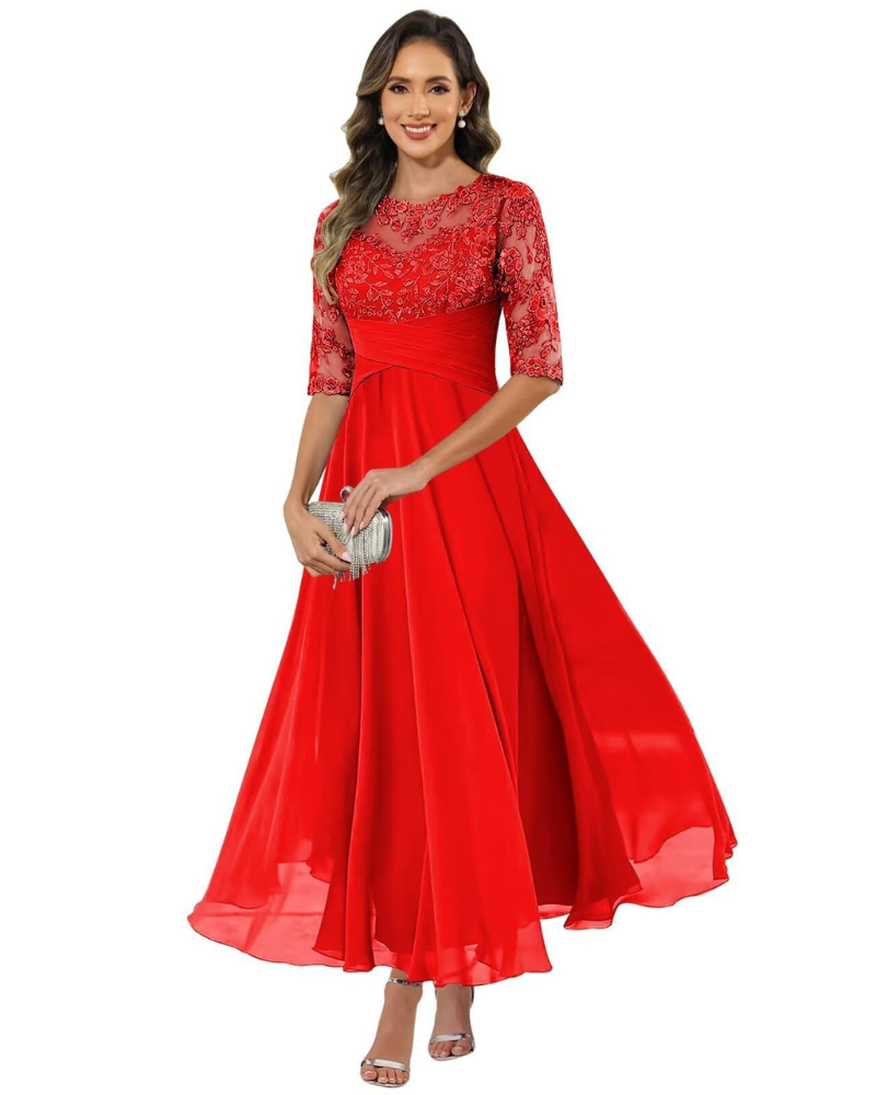 Women's Lace Chiffon Dress for Wedding Guest