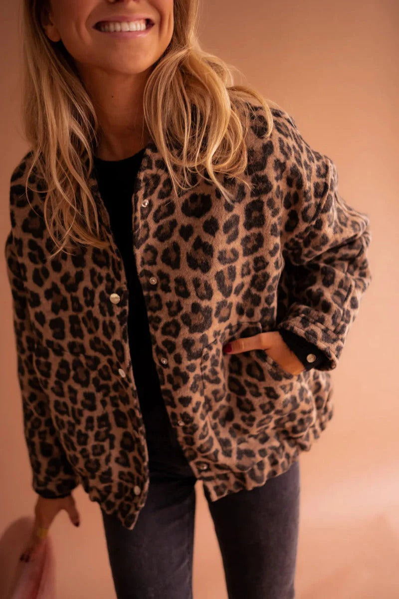 Women's Leopard Bomber Jacket for Casual Wear