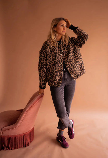 Women's Leopard Bomber Jacket for Casual Wear